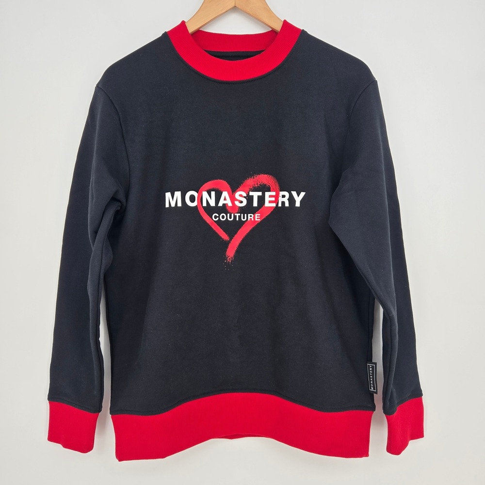 NWT Monastery Couture Sweatshirt Black Red Heart Luxury Cotton Mens M Streetwear